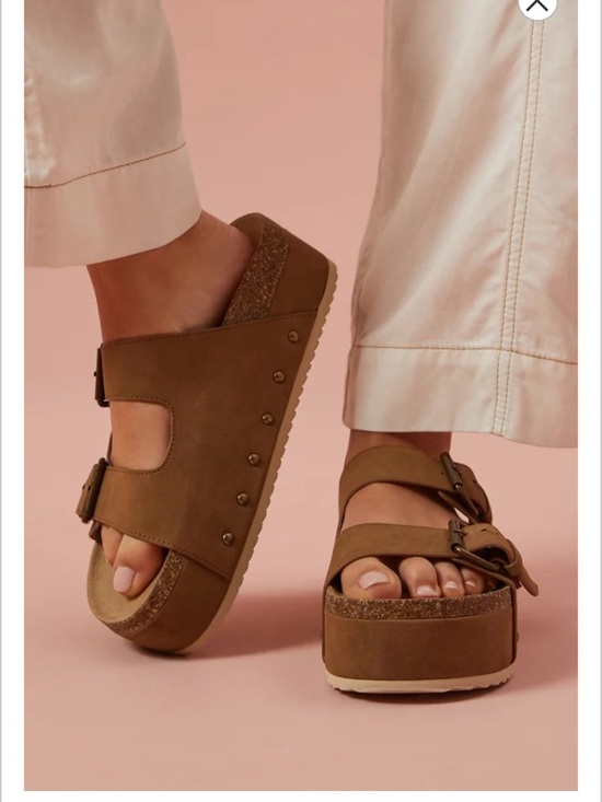 Altar'd State Shoes - ALTARD STATE Women’s Double-Buckle Platform Slide Sandals in Brown SZ 8